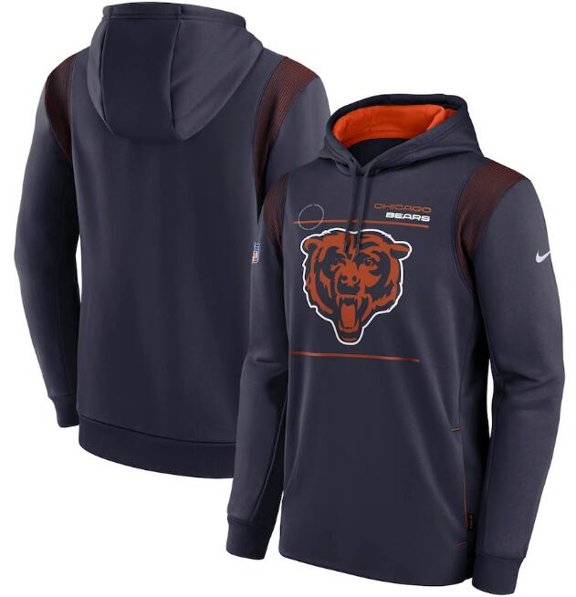 Men's Chicago Bears 2021 Navy Sideline Logo Performance Pullover Hoodie